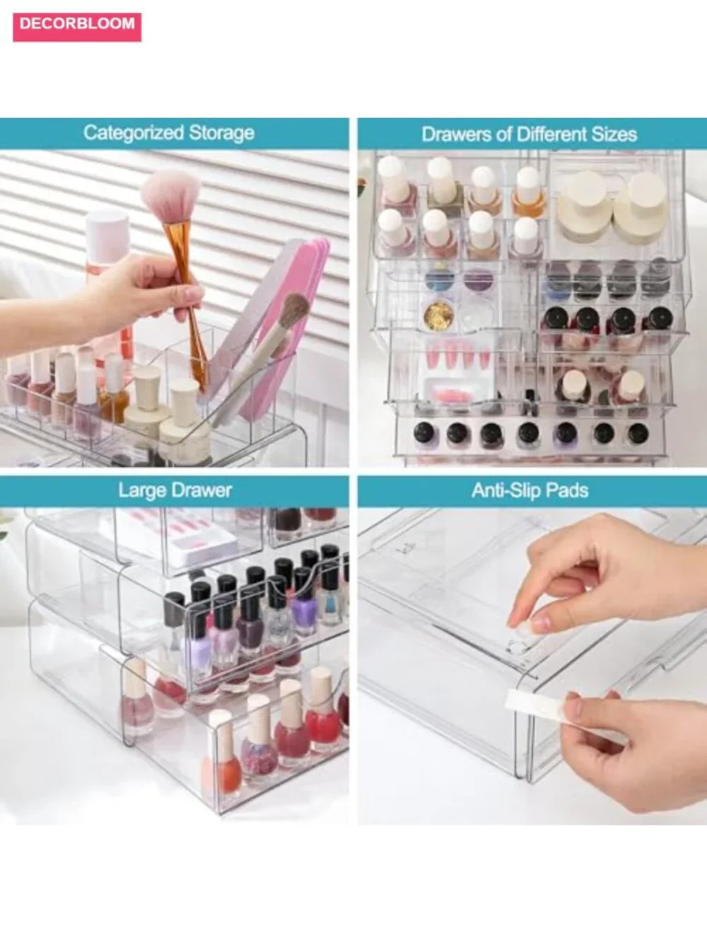 5 Tier Clear Makeup Organizer with Drawer Cosmetic Storage